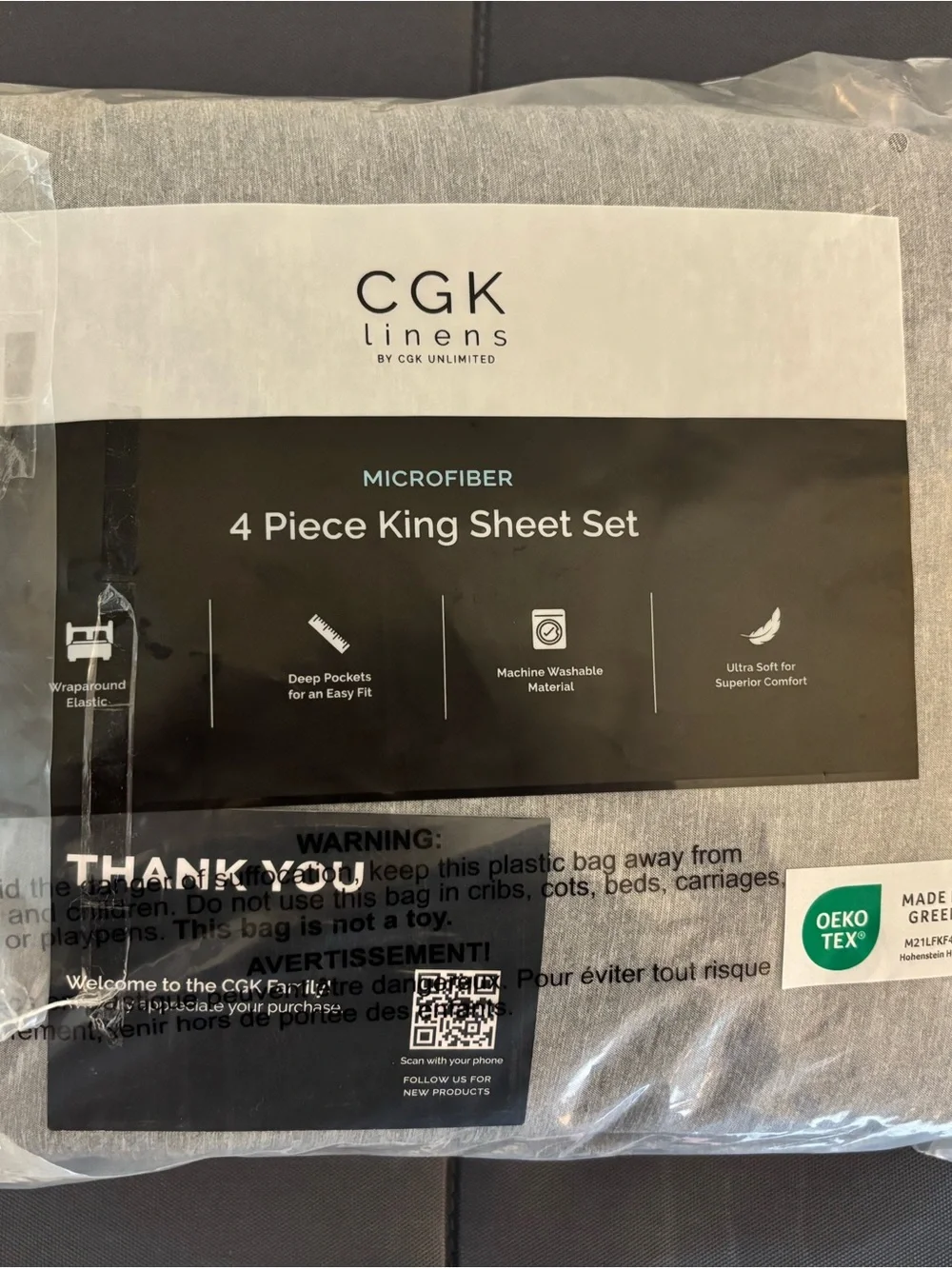 Microfiber 4-Piece King Sheet Set in Light Gray
